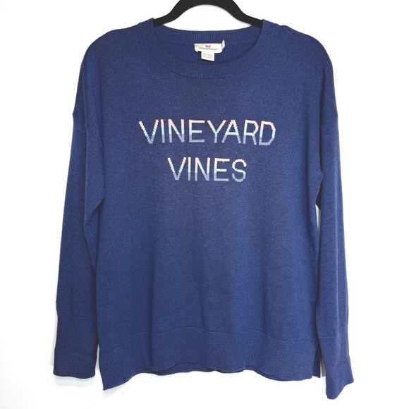 Vineyard Vines Logo Knit Crewneck Sweater Size Small, Blue - Picture 3 of 11